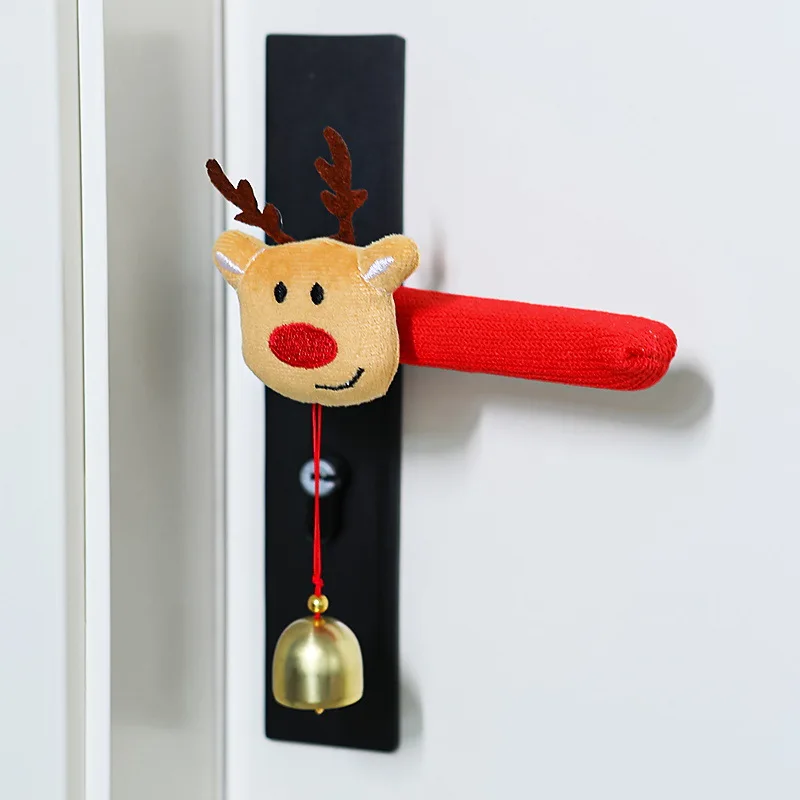 Festive Christmas Door Handle Covers with Bells - Soft Holiday Décor Accessories