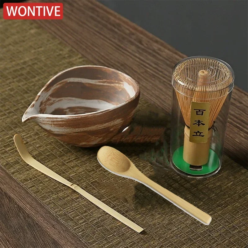 Matcha Tea Set 3/4pcs Handmade Home Easy Clean Tools Stand Kit Bowl Whisk Scoop Traditional Japanese Accessories