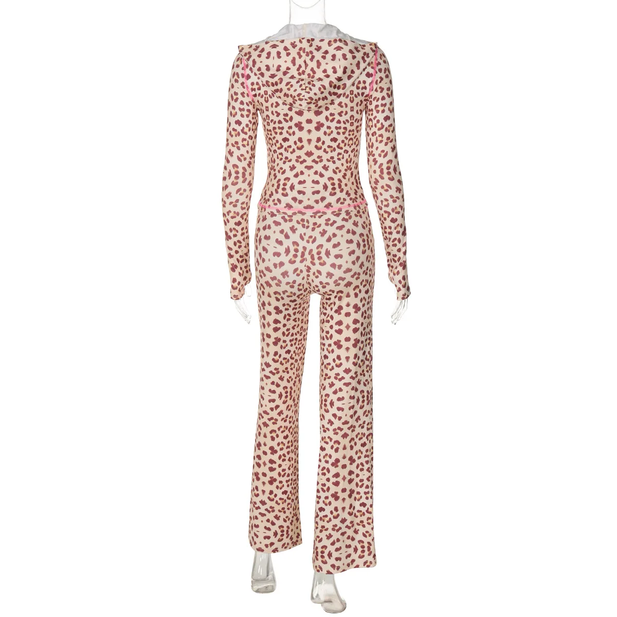 Fashion Printed 2 Piece-Set Women Hoodie Slim Cropped Top And High Waist Trousers Outfits Contrast Women's Pants Sets