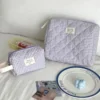 Retro Plaid Ladies Cosmetic Bag Quilted Cotton Women's Travel Storage Bags Portable Female Clutch Purse Large Capacity Handbags 3