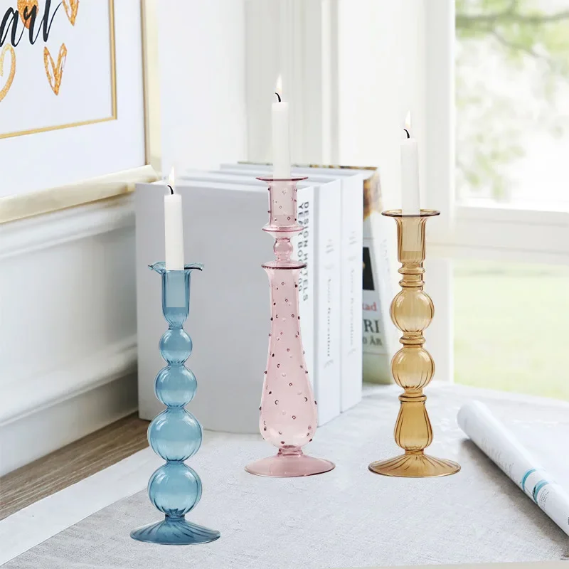 Glass Candle Holder Home Decor Wedding Decoration Home Decoration Accessories European Retro Crystal Candlestick