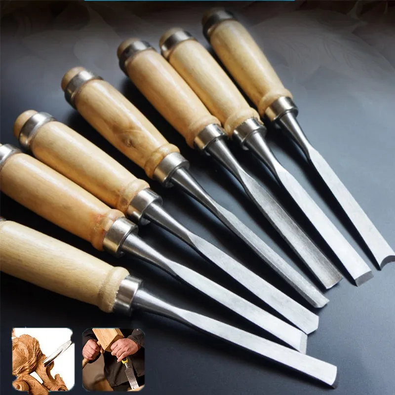 Chrome Vanadium Steel Woodworking Chisels Set 10/18/20/24mm Wood