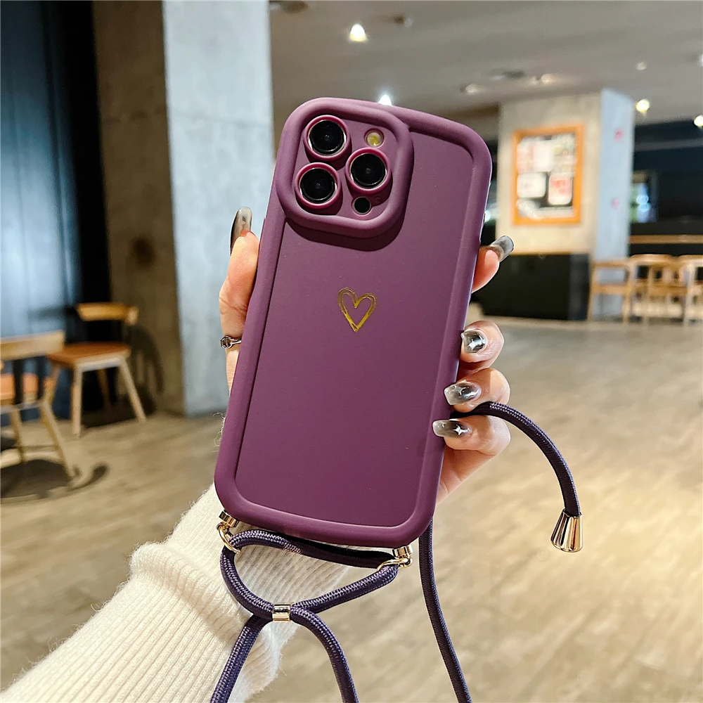 Crossbody Heart Silicone Soft Case with Camera Protection & Shockproof Design
