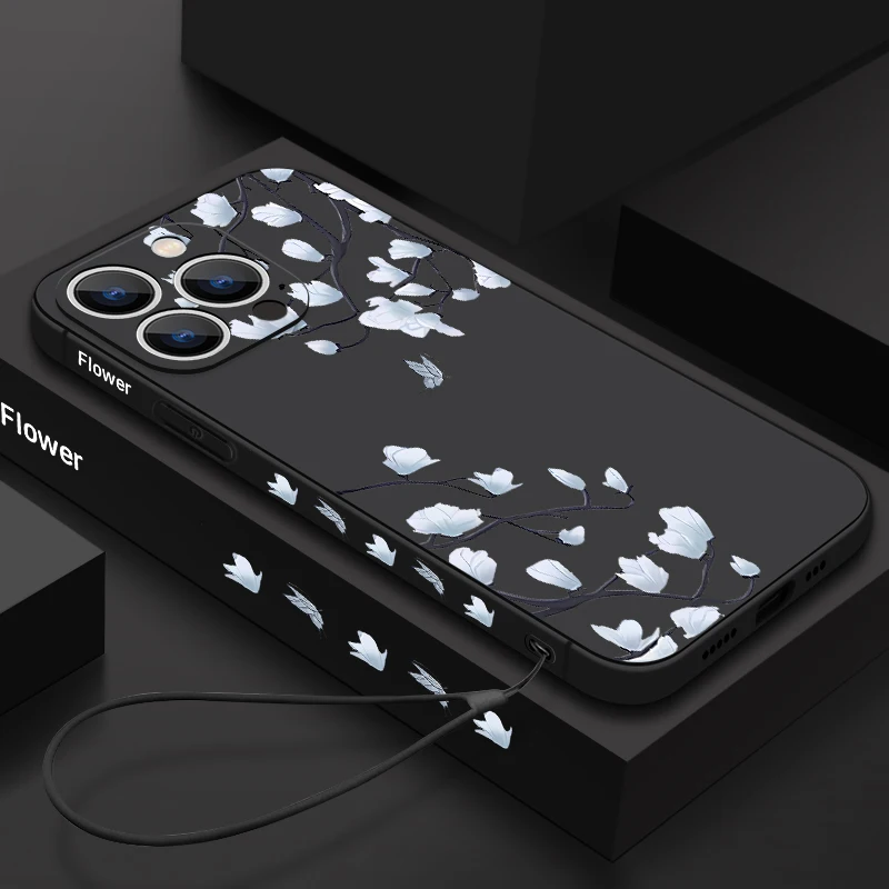 Per Iphone 15 Pro Max Flower Case Luxury Antiurto Morbido Silicone Cordino Cover Posteriore Del Telefono Fundas Per Iphone 11 12 13 14 Pro Max