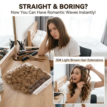 1pcs 30" Light Brown Hair Extensions, Soft Water Wave Synthetic Hair, Versatile for Multiple Hairstyles & Looks 1