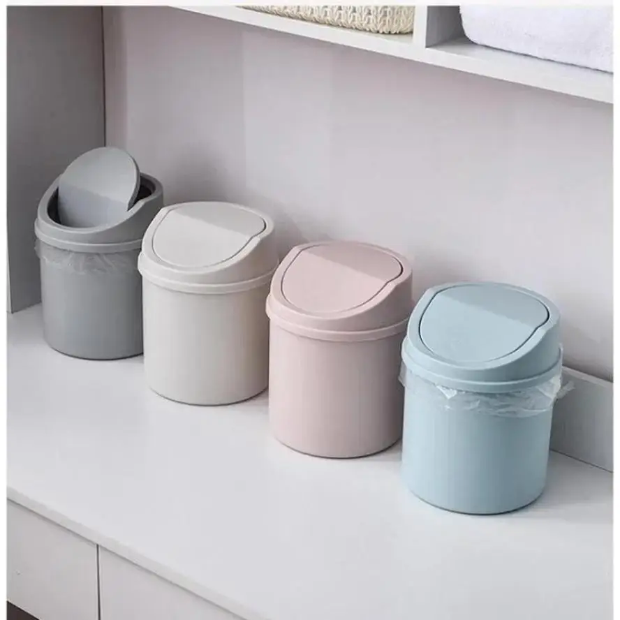 Mini Desktop Small Covered Trash Can Solid Color Nordic Style Bedroom Garbage Storage Tool Home Workspace Cleaning Storage Box