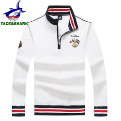 TACE&SHARK Brand Shark Embroidery Long Sleeve Polo Autunn Half Zipper Turtleneck Sweater Men Knitted Pullovers Mens Clothing