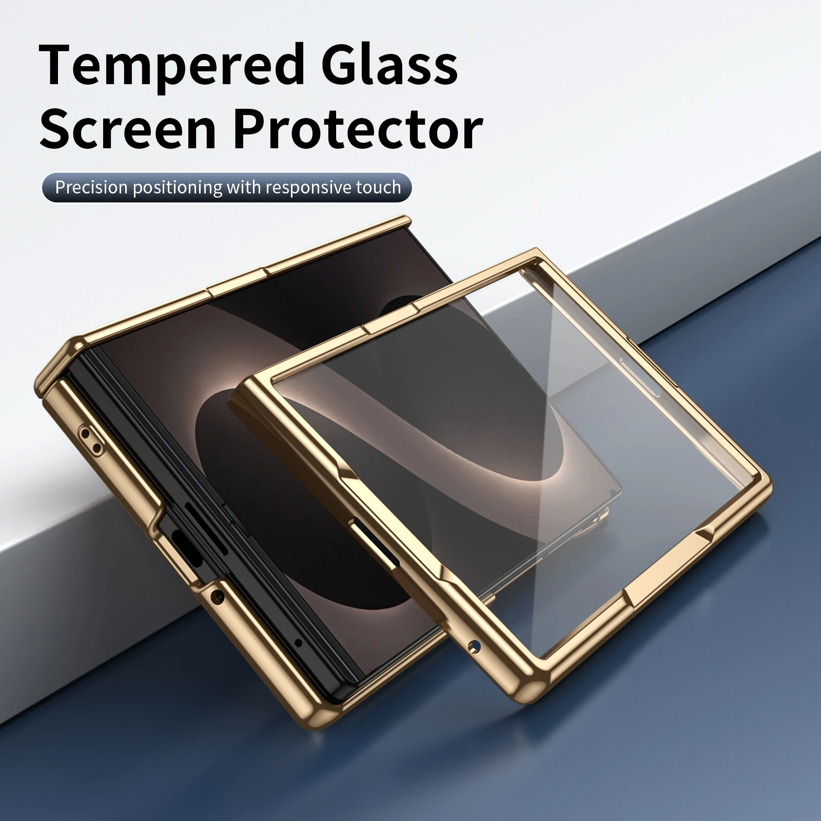 Luxury Leather Phone Case with Golden Border and Steel Hinge Protection