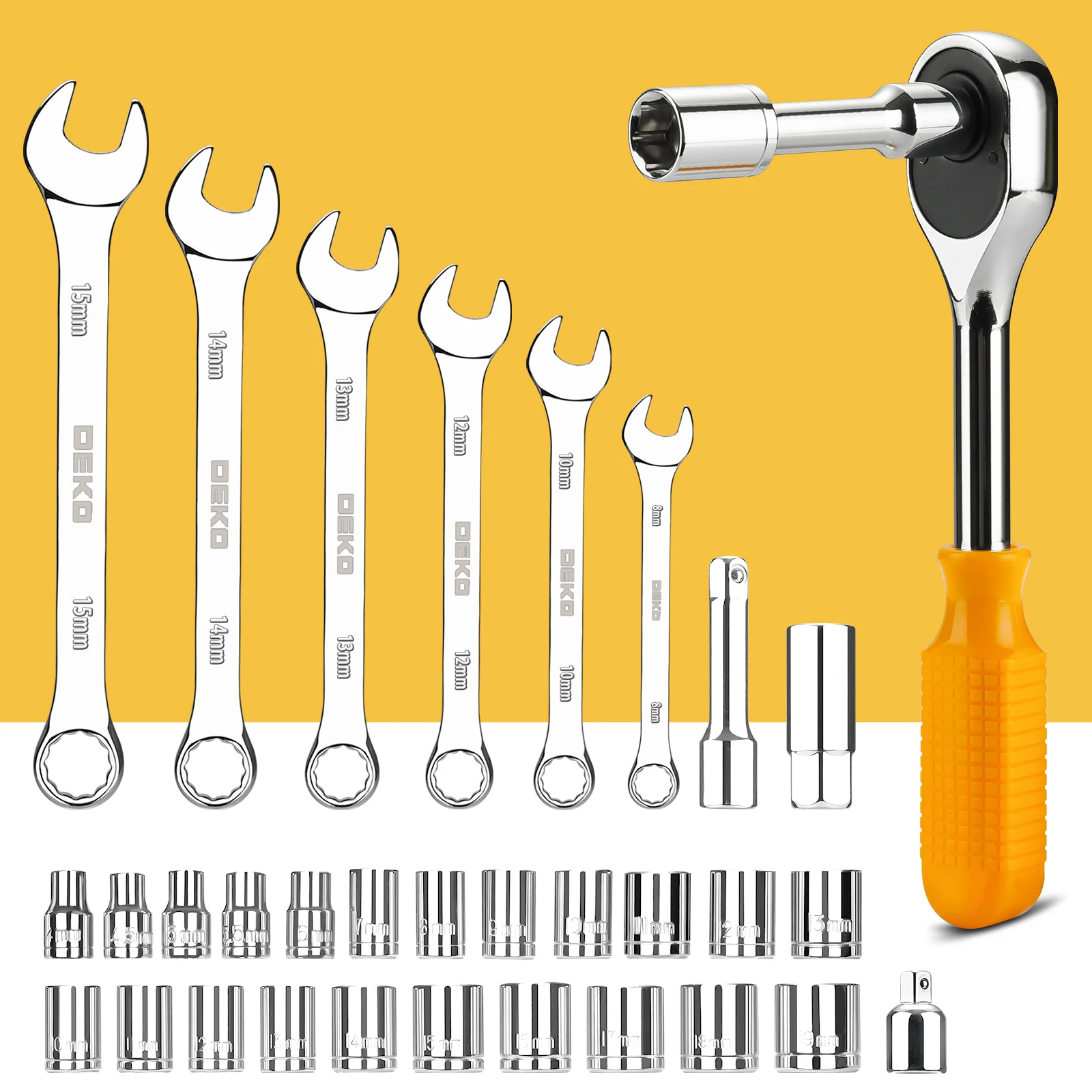 DEKO 228Pcs Socket Wrench Auto Repair Tool Combination Package Mixed Tool Set Hand Tool Kit with Plastic Toolbox Storage Case images - 6