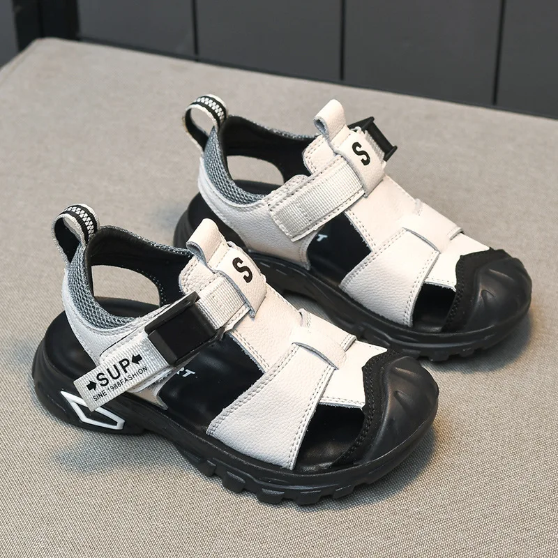 Children Sandals Geniune Leather Soft Bottom Toe Protection Sandals Boy's Summer Non-slip Beach