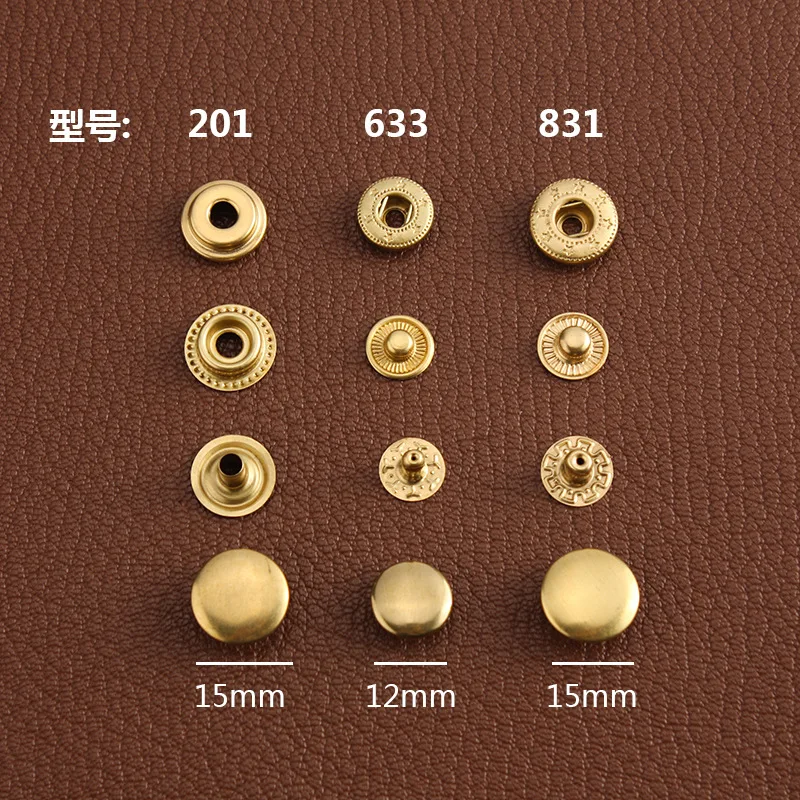 50sets Metal Brass Press Studs Sewing Button Snap Fasteners Sewing Leather Craft Clothes Bags Handmade DIY 831/633/201 Snaps 4