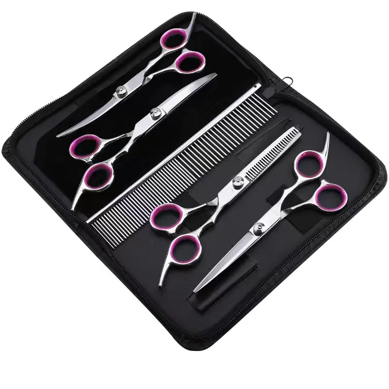 6 Inch Stainless Steel Dog Grooming Scissors Comb Thinning Up Down Curved Pet Grooming Scissors For Animal Cutting Hair Clipper