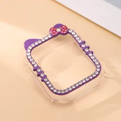Kitty Cat Diamond Case - Protective Hollow Hard PC Bumper Frame Shell Cover for HUAWEI watch fit 4 (Purple)
