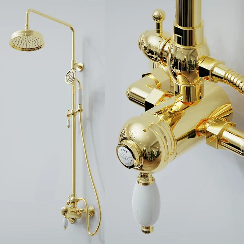 Description Picture 3 of itemBathroom Shower Set Wall Mounted Gold Single Lever Classical Faucet Bath & Mixer Tap Brass Shinning Gold