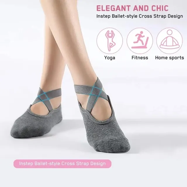 2 Pairs Women Yoga Socks Silicone Anti-slip Ballet Pilates Socks Cotton Ladies Backless Breathable Bandage Dance Sports Socks 2