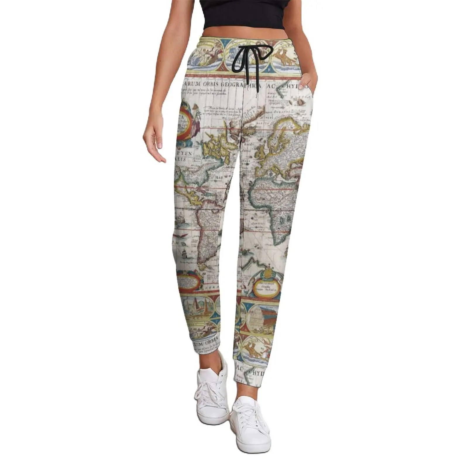 

Earth Map Jogger Pants Spring Antique World Map Trendy Sweatpants Ladies Streetwear Custom Trousers Big Size