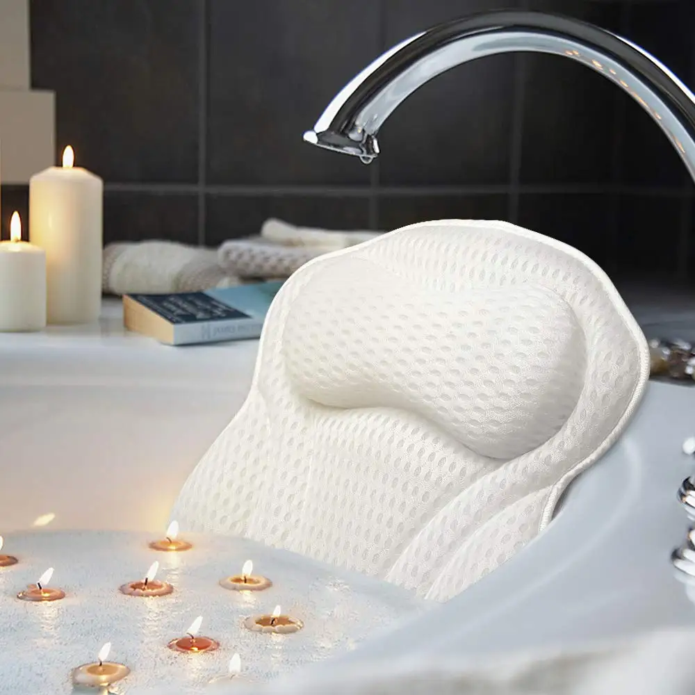 Bath Pillow Ergonomic Bathtub Spa Pillow With 4D Air Mesh Technology 6 Suction Cups