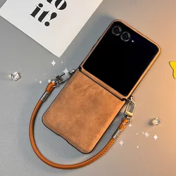 Solid Color Brown Korean Cute Leather Rope Phone Case - Shockproof Back Cover for Razr 50 (A)