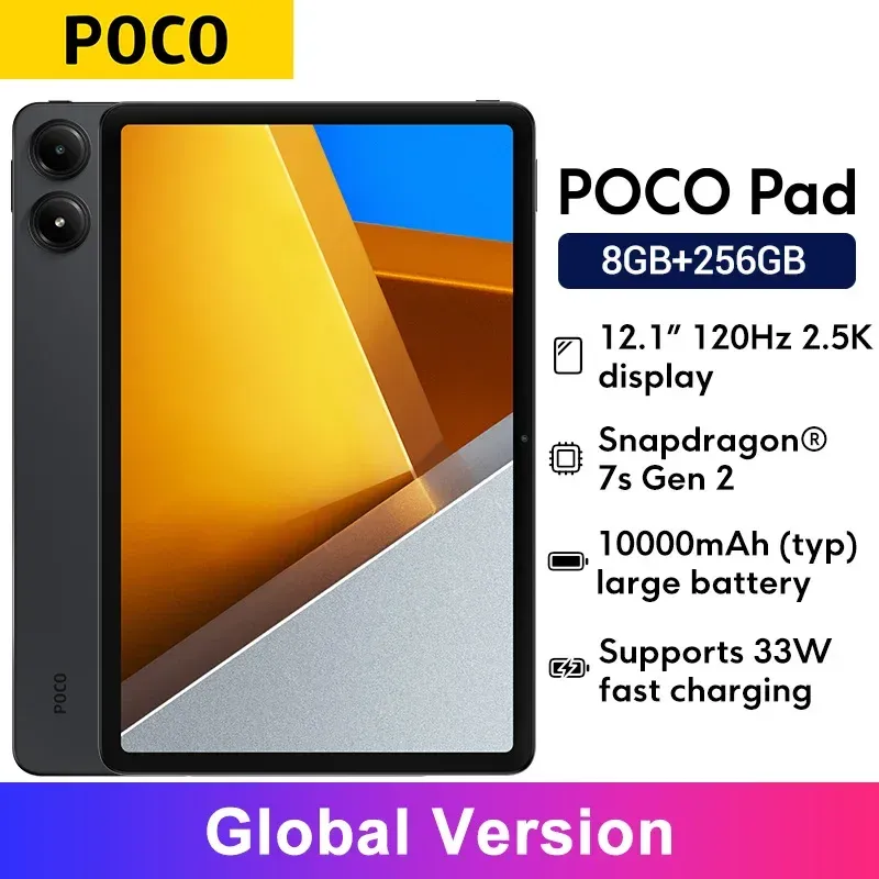  Global Version POCO Pad Tablet Snapdragon 7s Gen 2 Quad speakers 33W fast charging 10000mAh battery 12.1” 120Hz 2.5K display 