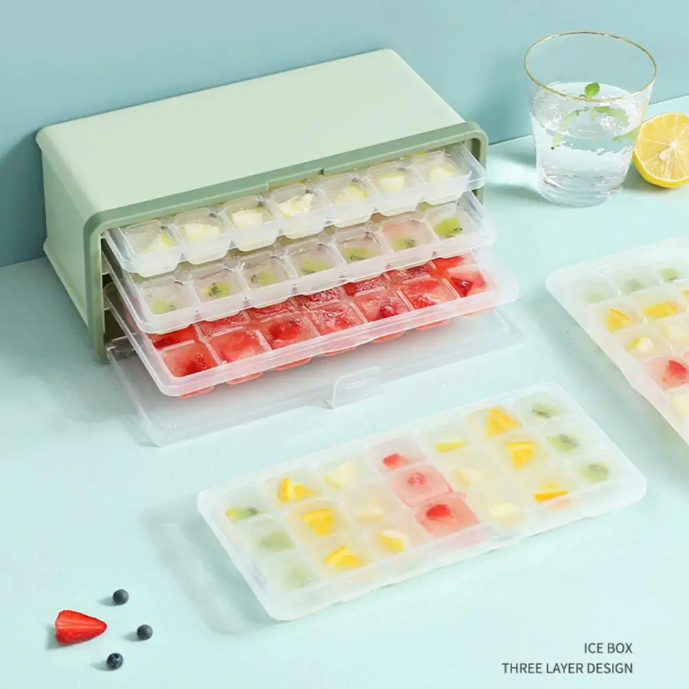 

Household ice cube mold multi-layer ice box with cover PP plastic pull ice lattice