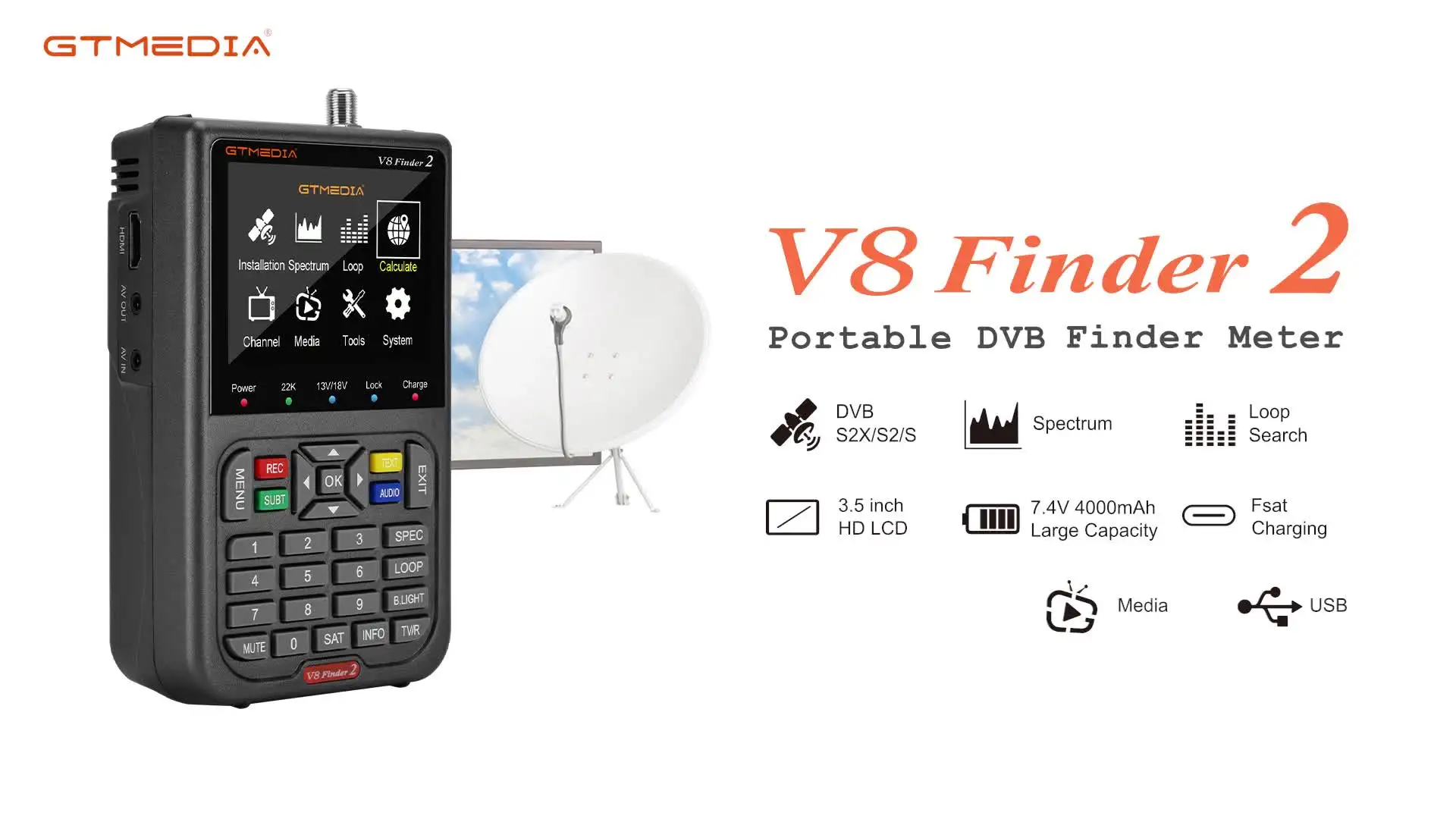 Цифровой FTA DVB-S/S2X приемник сигнала ЖК-экран для регулировки Sat TV Dish