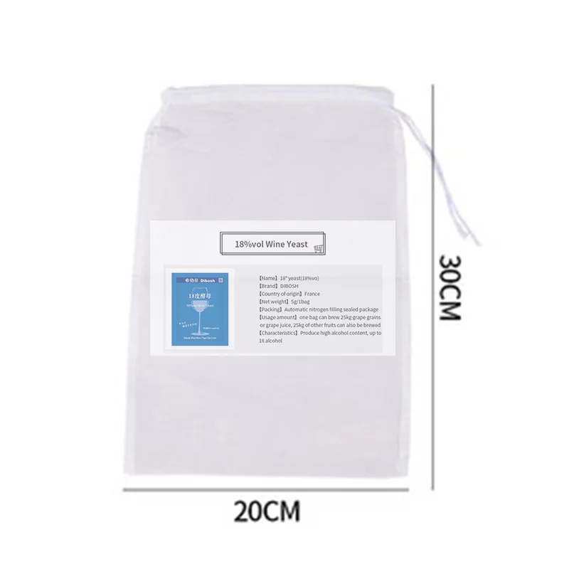 Wine Yeast 5g Home Brew Wine Yeast 18% vol For 25KG Fruit With Mesh Bag