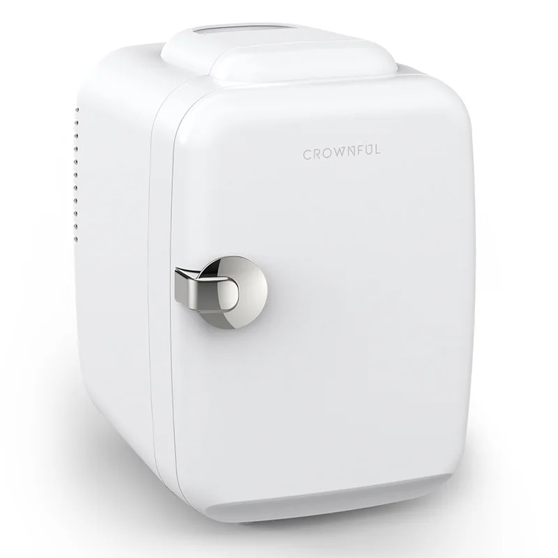 Crownful 4L Mini Fridge 110V 220V Beauty Makeup Skincare Refrigerator AC/DC Heated Cooling Beauty Refrigerator Car Mini Fridge — WHITE
