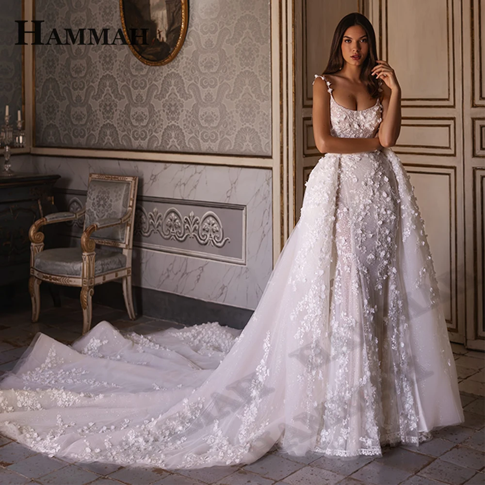 HAMMAH Luxury Detachable Train Wedding Dresses Mermaid