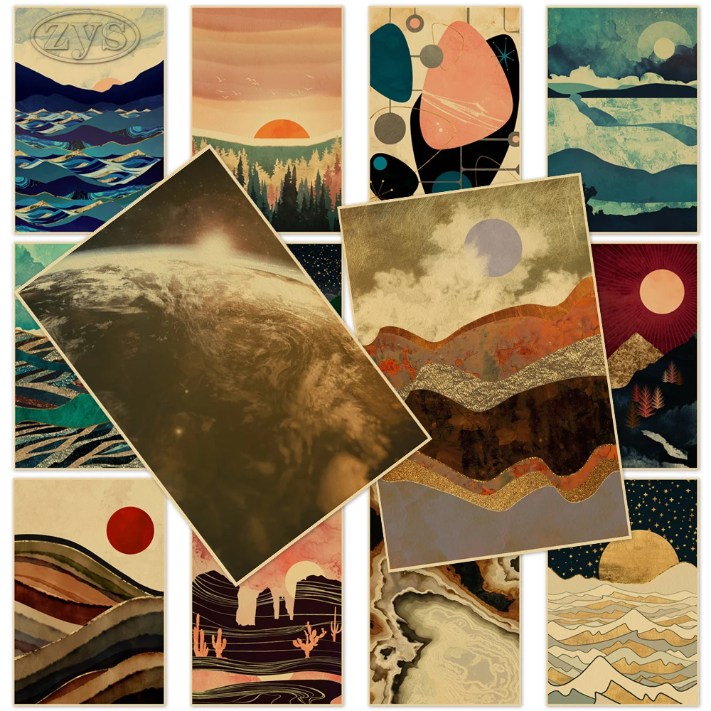 

Landscape Poster Paintings Nordic Style Kraft Paper Classic Wall Artwork Prints Vintage Home Decor Birthday Present Kids Room