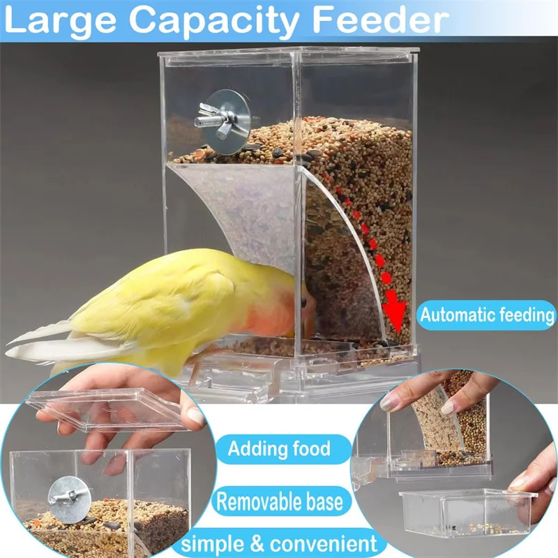 No Mess Bird Feeders Automatic Parrot Feeder Drinker Acrylic Seed Food Container Cage Accessories For Small And Medium Parakeets parrot feeder bird feeder