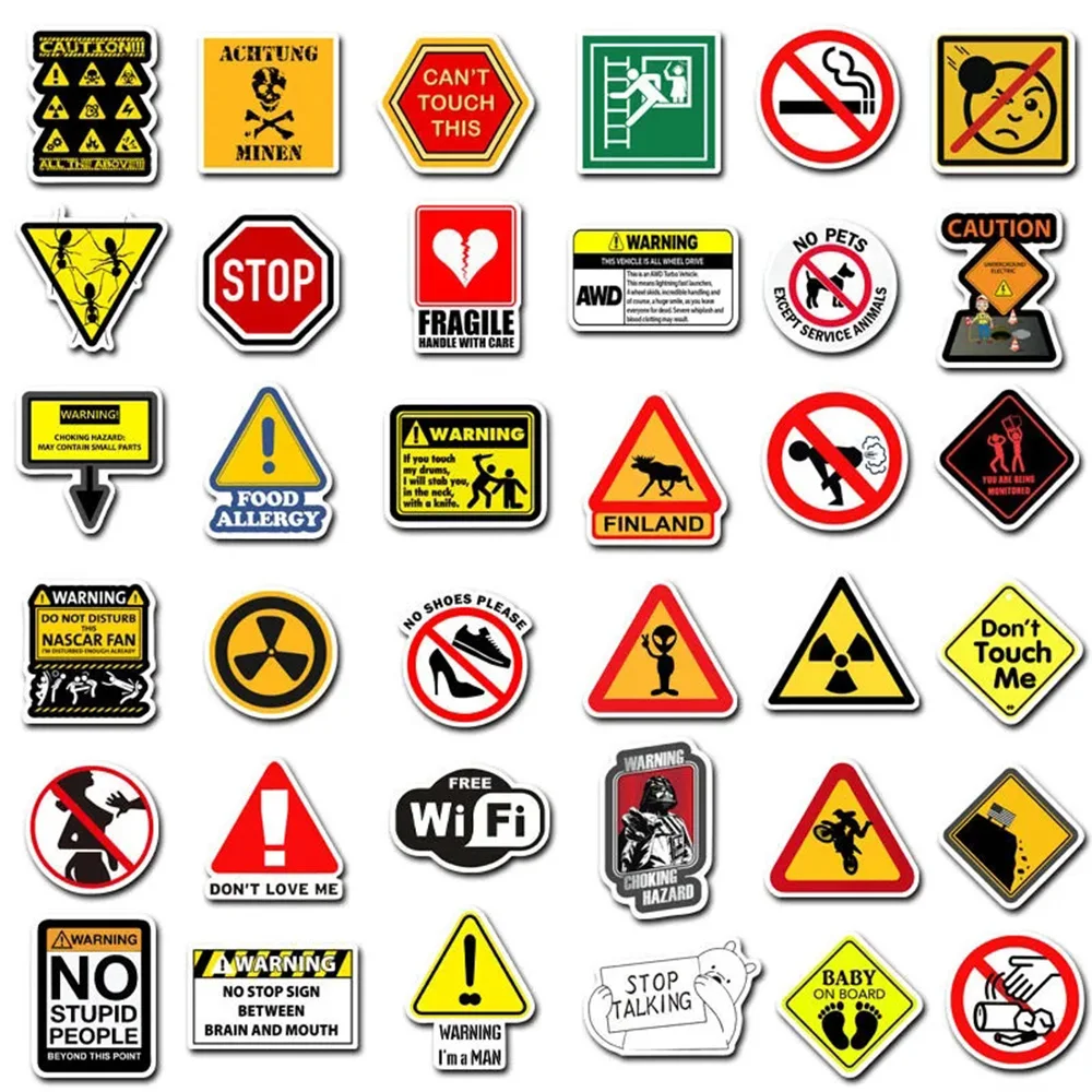 10/30/50PCS Warning Stickers Danger Banning Skateboard Fridge Guitar Laptop Motorcycle Travel Classic Toy Cool Decals Sticker 6