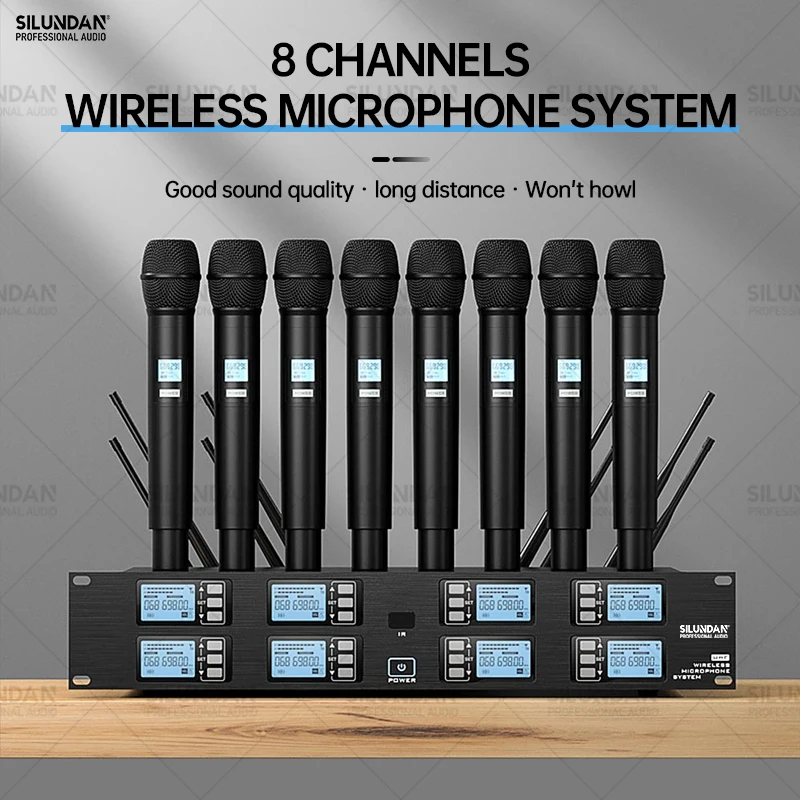 

Professional Wireless Microphone UHF System 8 Channels Handheld Lavalier Stage Eerformance Conference Karaoke Church Lecture Mic