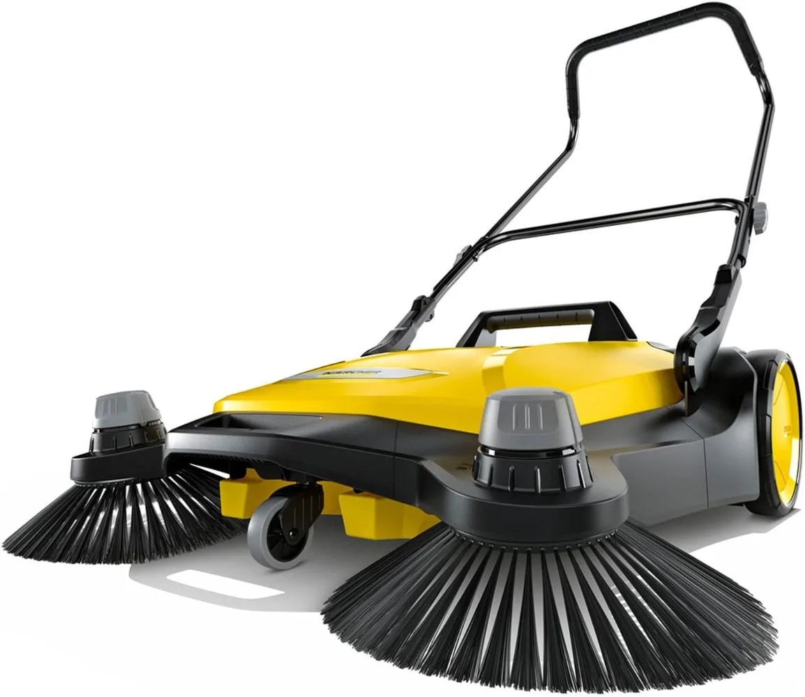 

6 Twin Walk-Behind Outdoor Hand Push Floor Sweeper 10 Gallon Capacity - 33.9" Sweeping Width