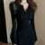 Women Dress y2k Clothes Solid Color Buttons Round Neck Long Sleeve Mini Bodycon Dress Evening Party Dresses Streetwear