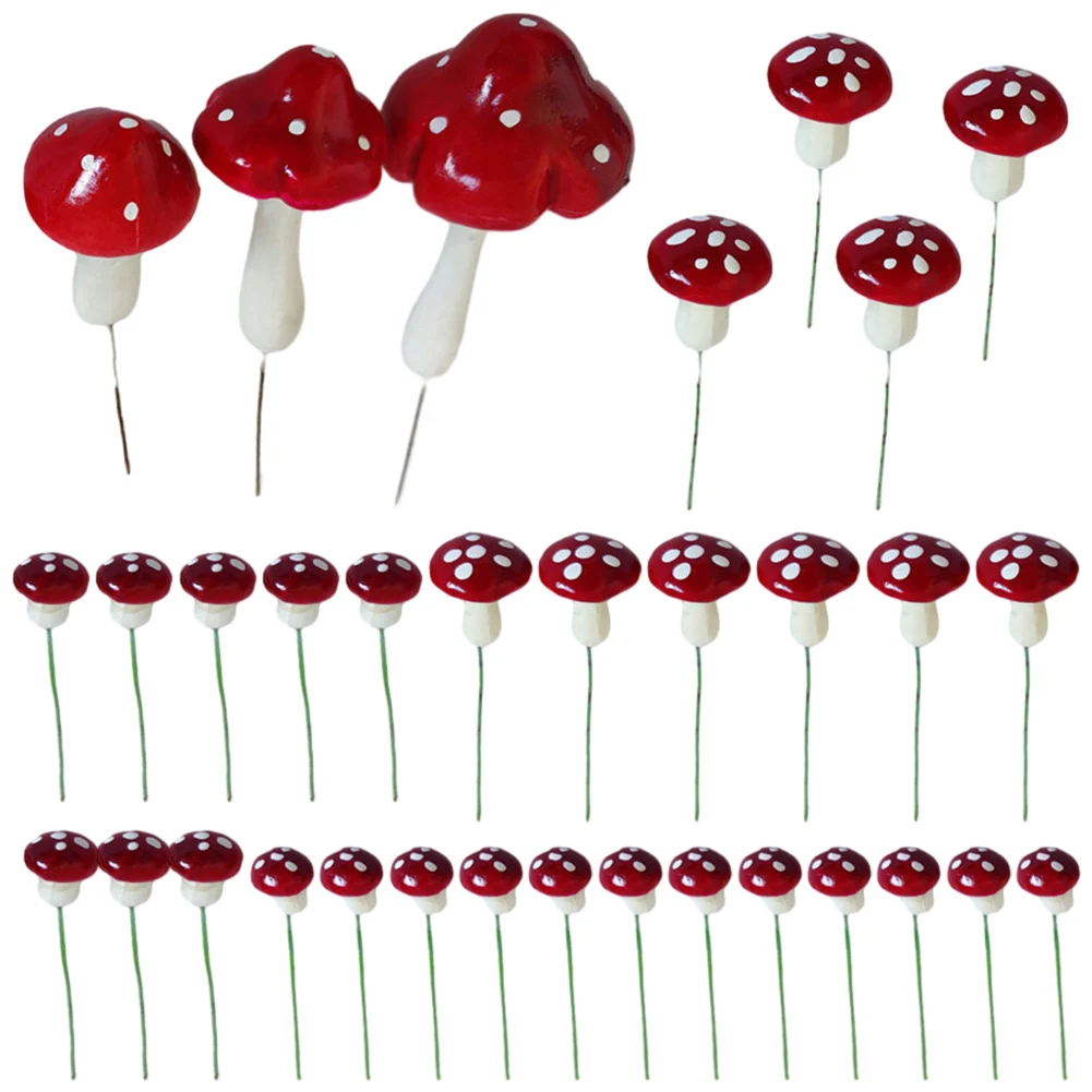33pcs Mini Toadstools Mushrooms Garden Fairies Accessories Simulation Foam Ornament Potted Plants Crafts Decorations