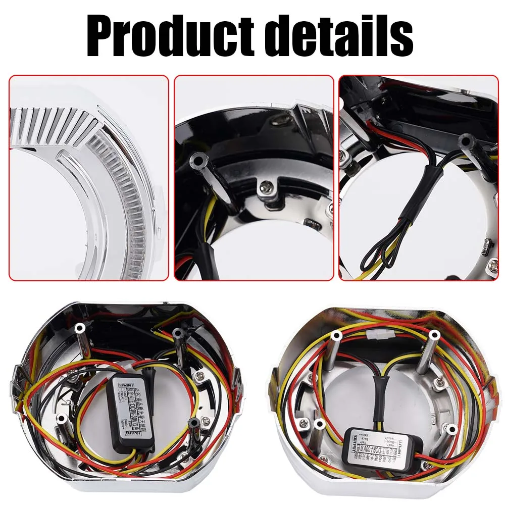 2pcs 자동차 전면 LED 헤드라이트 렌즈 흰색/노란색 빛 2색 자동차 헤드라이트 엔젤 아이 통합 램프쉐이드 장식
