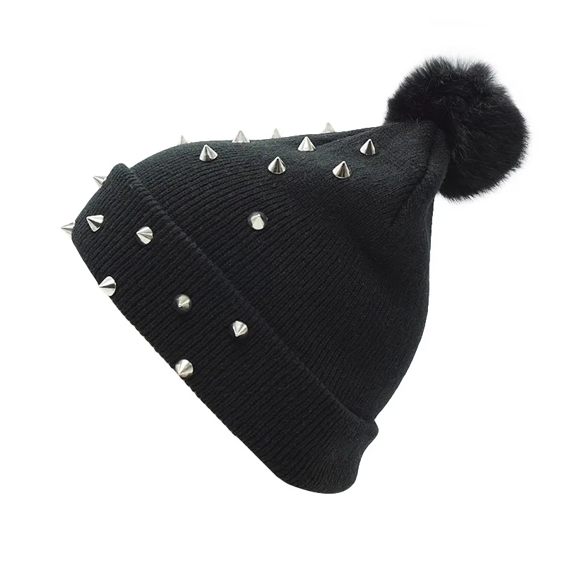 Winter Punk Harajuku Hole Skullies Women Warm Fashion Knitted Hat Autumn Hip Hop Beanies Unisex Basic Cap