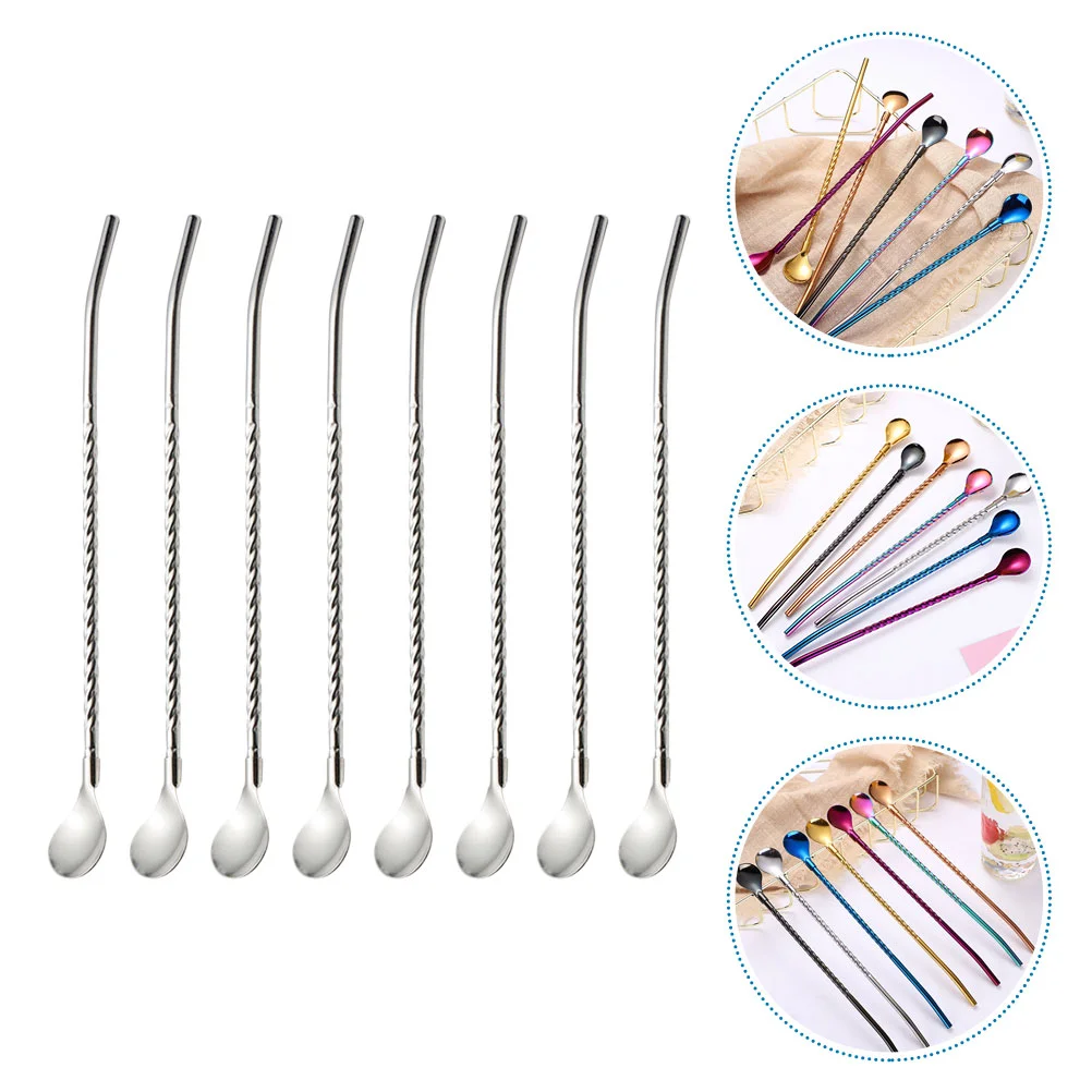 

8 Pcs Stainless Steel Straw Spoon Spoon Spoons With Handle Drinking Straws Espresso Stirrer Whisk Household