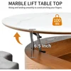 32" L Round Marbling Pattern Slate Coffee Table with Storage 3 Stools Wood Rustic Boho Lift Top Coffee Table Set for Living Room 6