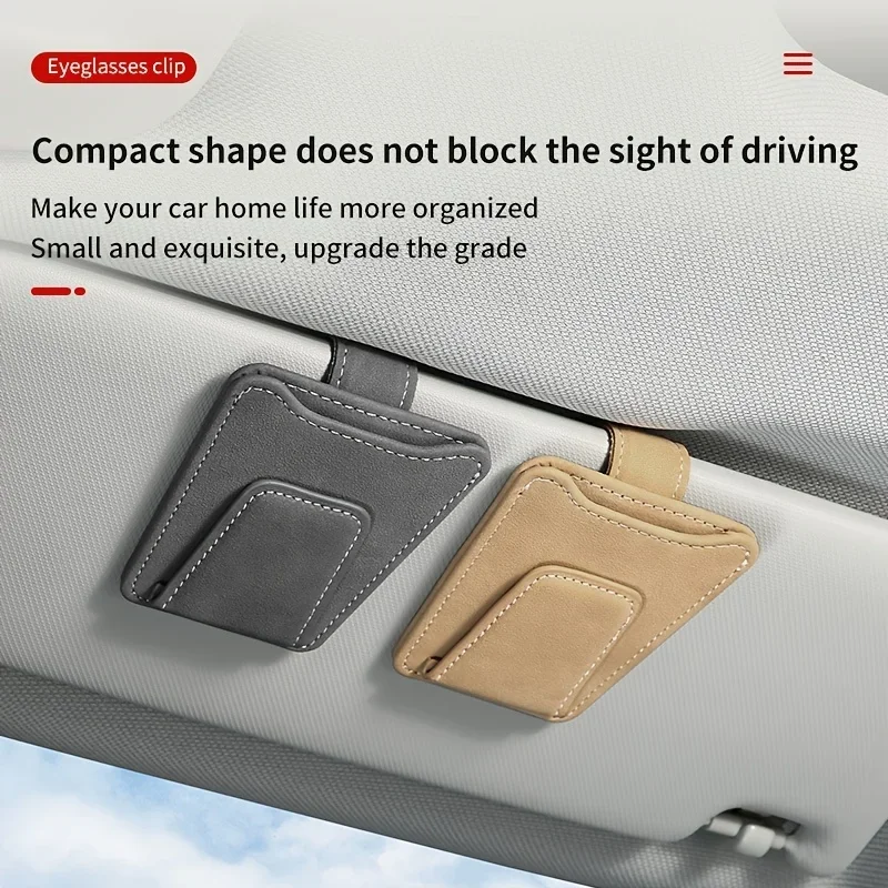 Luxury Suede Leather Car Visor Sunglass and Ticket Holder Clip