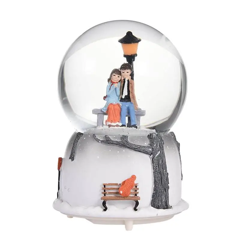 

Night Light Music Box Crystal Ball Craft Home Desktop Decor Snow Globe Glass Wedding Gift Winter Lovers Snowball With Snowflake