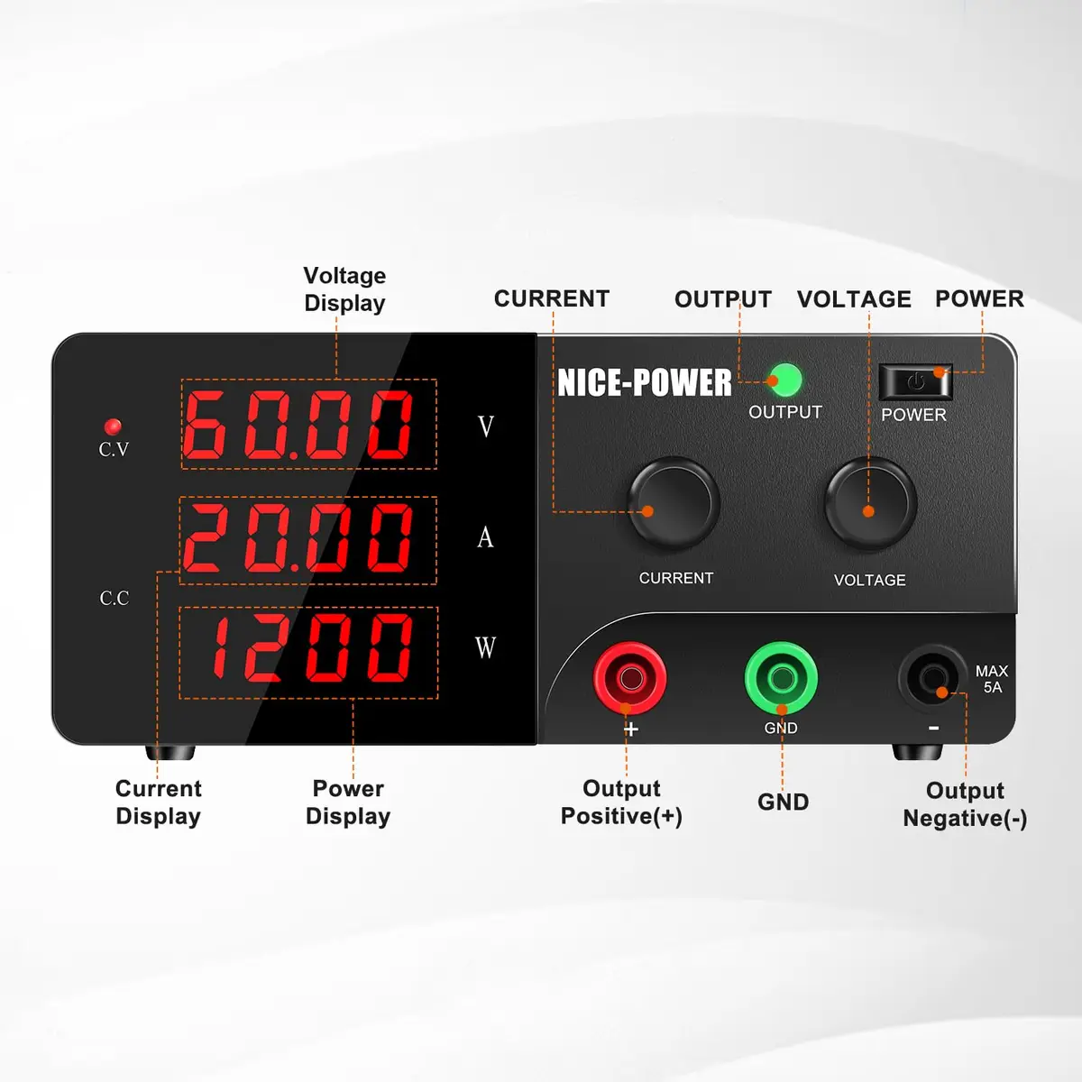 120V 10A 1200W Adjustable Lab DC Power Supply 60V 20A Bench Power Source 30V 30A 20A Digital Power Supply For Batter Charging — view 2