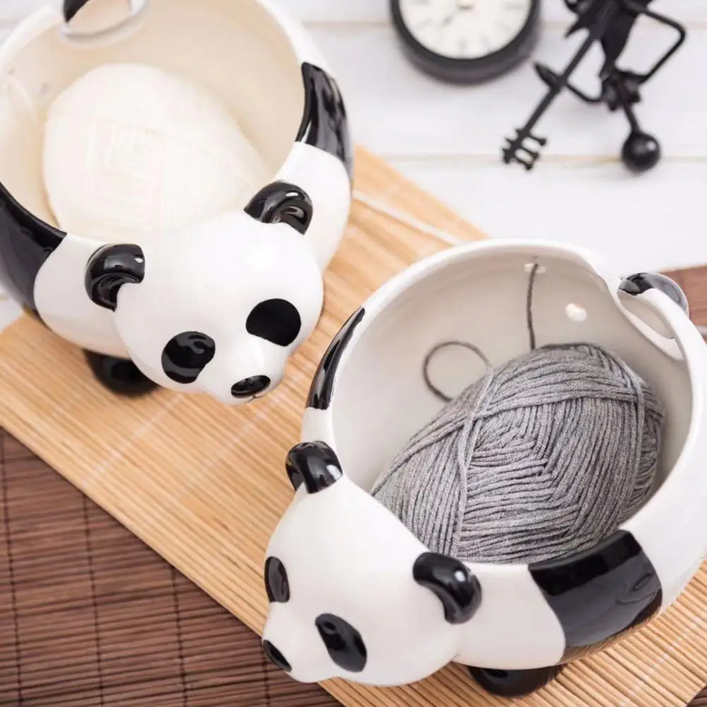 

Yarn Organization Bowl Handmade Ceramic Panda Yarn Bowl for Knitting Crochet Cute Yarn Ball Storage Organizer Desktop Decoration