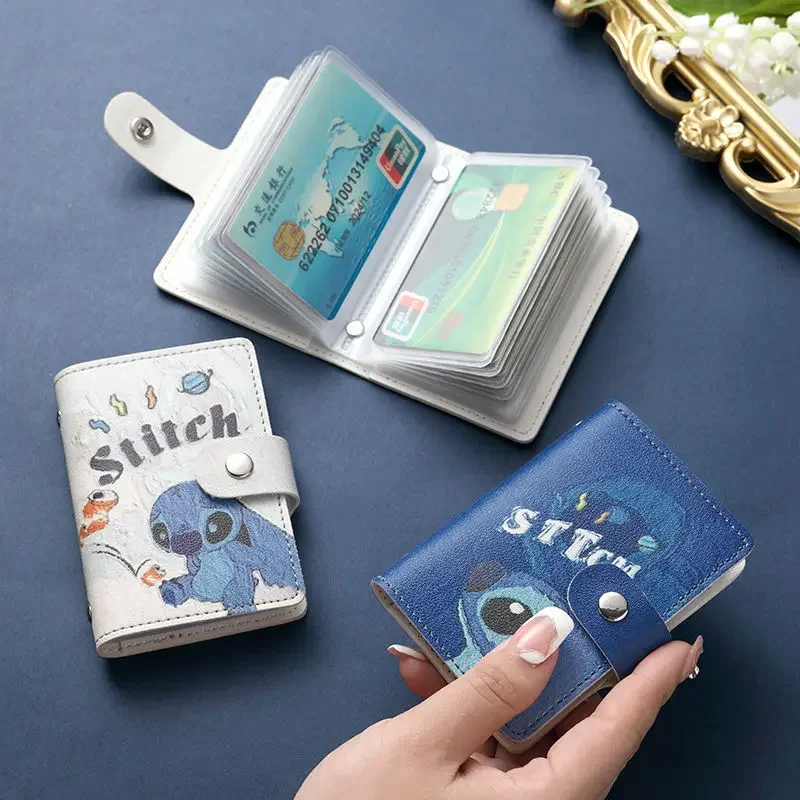 Disney Lilo & Stitch Bank Winnie Card Bag The Pooh Cartoon License Document Clip Leather Driver Porta Carte Di Credito
