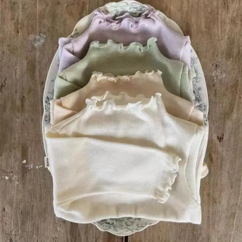 

Spring Autumn Newborn Girl Infant Solid Ruffle Turtleneck Long Sleeve Bottoming Shirt Children Casual T-shirt Baby Cotton Tops
