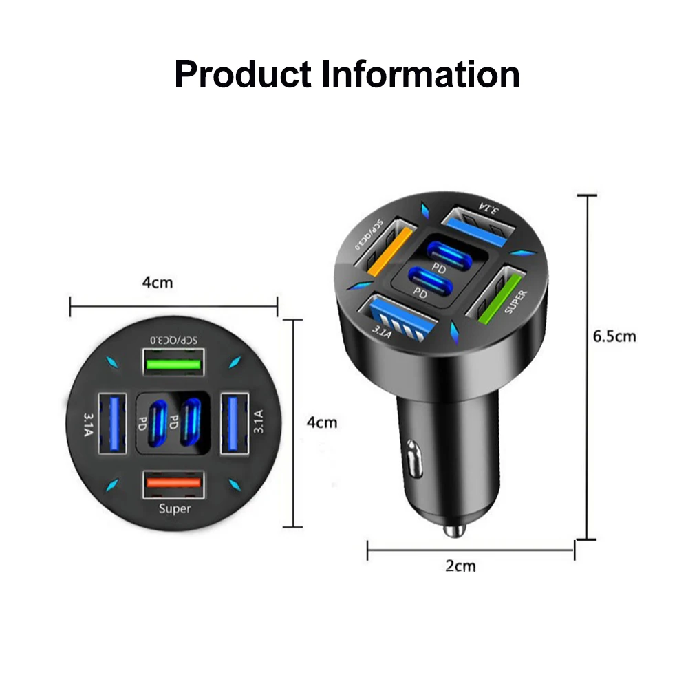 Caricabatteria da auto USB da 66W ricarica rapida PD QC3.0 con adattatore di alimentazione per presa accendisigari voltmetro per iPhone 11 12 Samsung Xiaomi