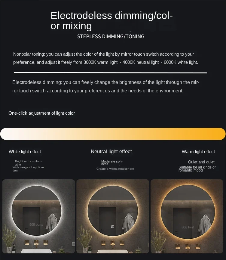 Description Picture 3 of itemRound Bathroom Mirror Lights Led Bright Magnifying Smart Bathroom Mirror Anti Fog Espejo Con Luz Shower Accessories