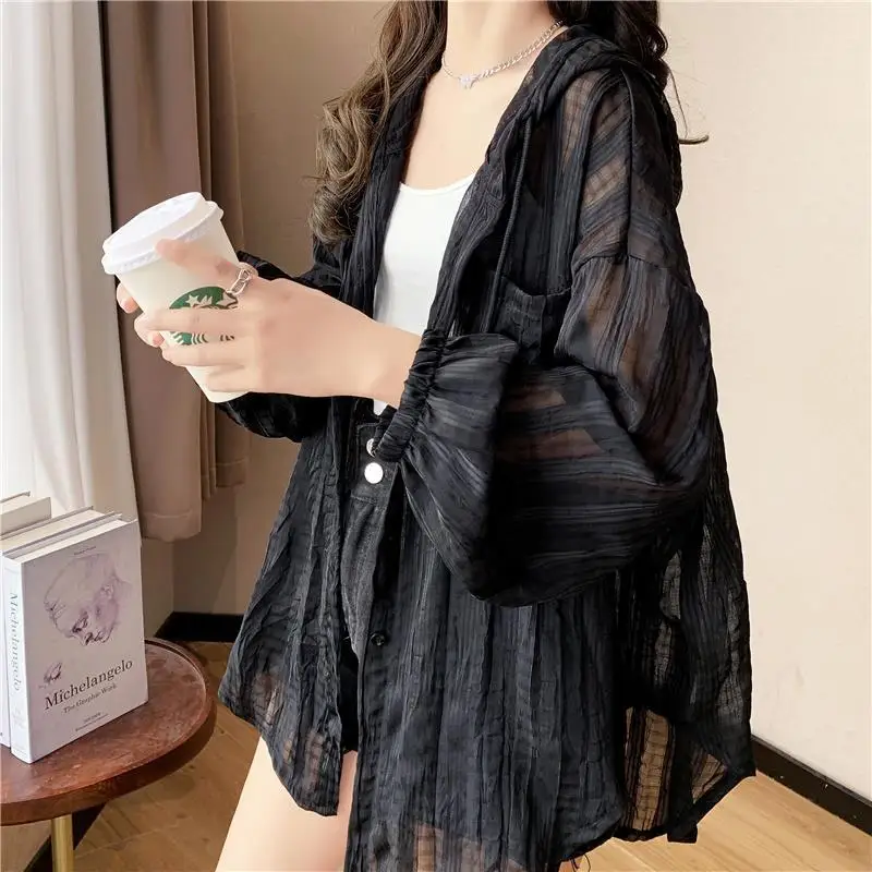 

Women Coat Buttons Straps Single-breasted Lapel Soft Sunscreen Loose Casual Solid Color Summer Blouses 2024 Ladies News R71