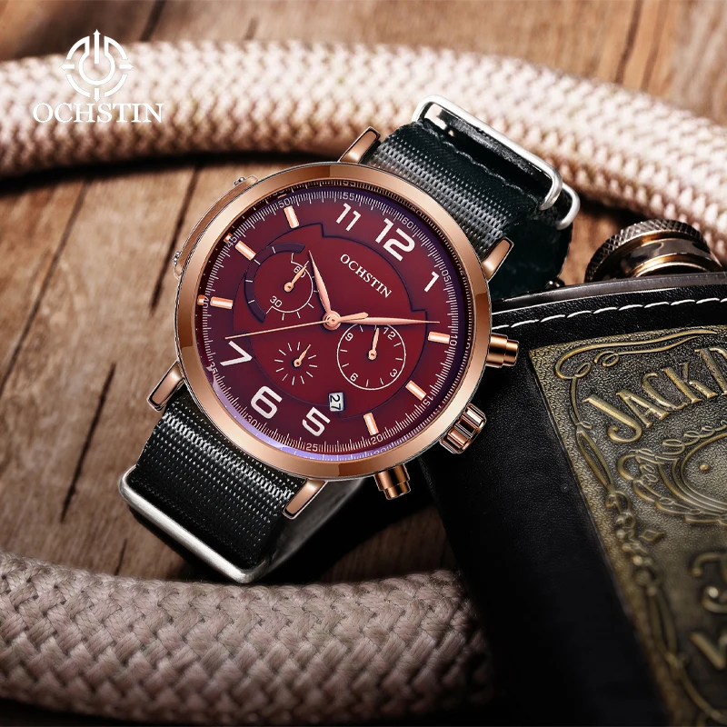 OCHSTIN new creative nylon series watch watch multifunction quartz movement watch 2024 new simple atmosphere men's quartz watch