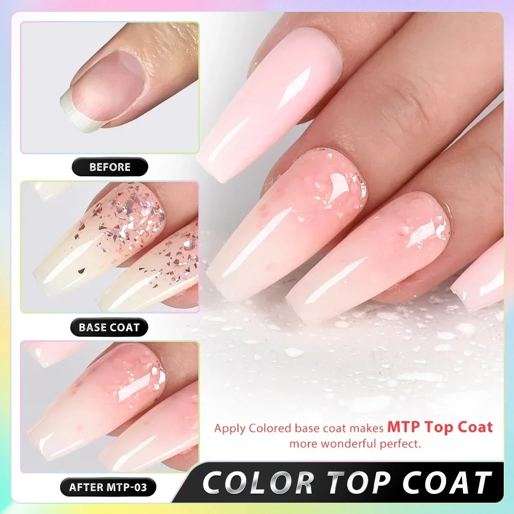 DEROI 8ml Milky Gel Top Coat for Nail Art No Wipe Top Coat Natural Pink UV Glitter Aurora Flake Aurora Topcoat Varnish Manicure 5
